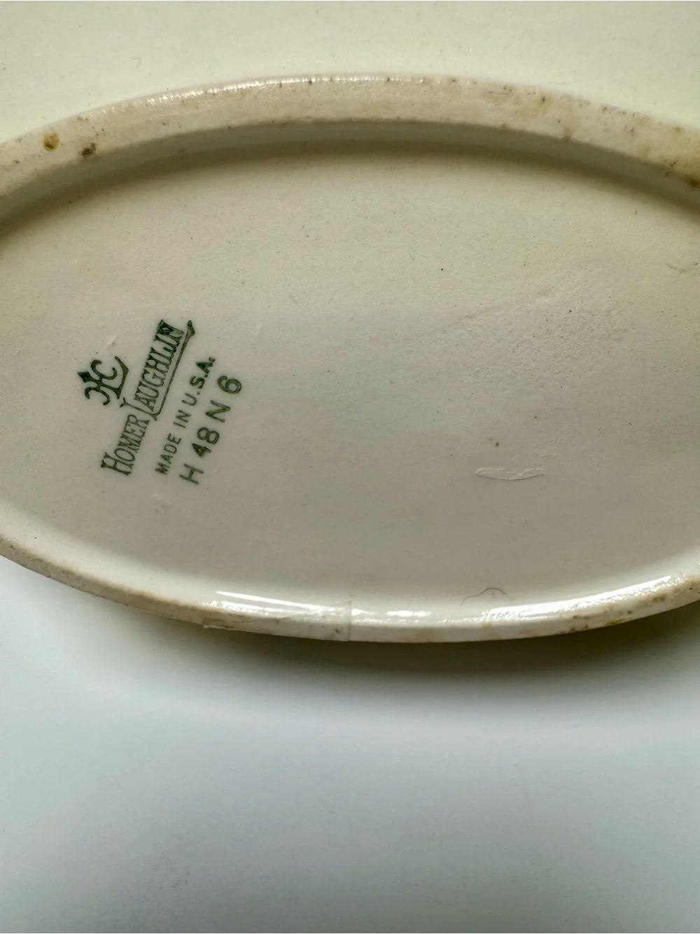 Homer Laughlin Cream Ceramic Serving Platter with Green Backstamp- From 1936
